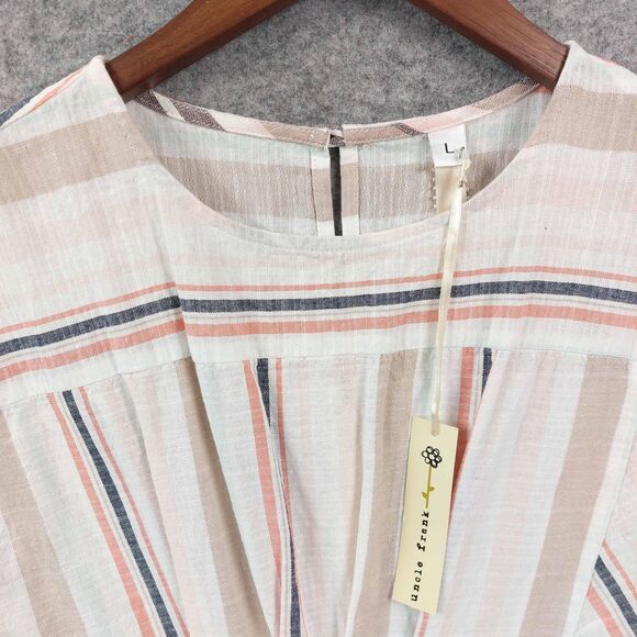 Uncle Frank Dress Sz L Midi Asymmetric Stripe Rayon Linen Summer USA Cottagecore - Picture 3 of 11